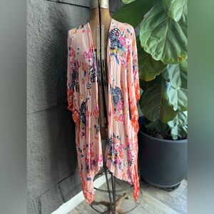 Peach Floral Open Front Kimono